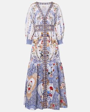 CAMILLA Printed Linen Maxi Dress - Blue