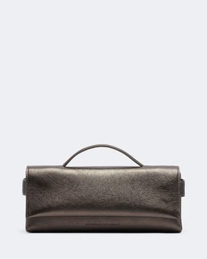 Brunello Cucinelli Essence Metallic Leather Top-Handle Bag - Grey