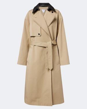 Bottega Veneta Leather-Trimmed Cotton Trench Coat - Natural