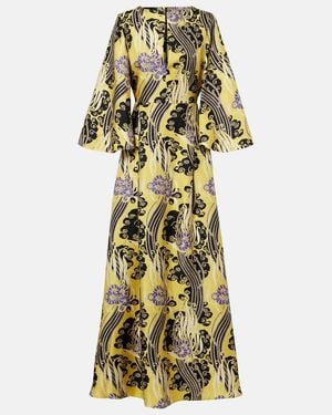 La DoubleJ Belle Cutout Printed Silk Maxi Dress - Metallic