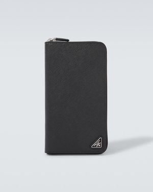 Prada Logo Saffiano Leather Wallet - Black