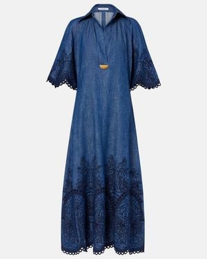 Zimmermann Coco Embroidered Denim Dress - Blue