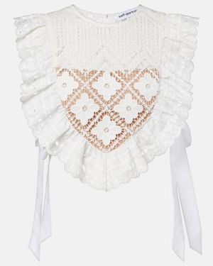 Self-Portrait Crochet Ruffled Crop Top - White
