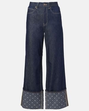 Tory Burch Monogram Wide-Leg Jeans - Blue