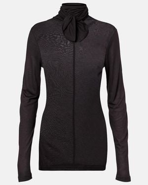 Lemaire Tie-Neck Jersey Top - Black