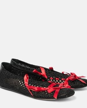 Simone Rocha Bow-Detail Crochet Ballet Flats - Red