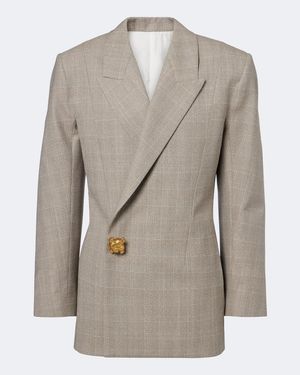 Bottega Veneta Checked Double-Breasted Wool Blazer - Brown
