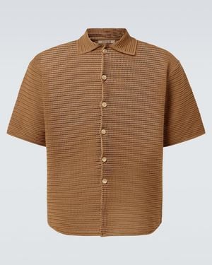 AURALEE Knitted Cotton Mesh Shirt - Brown