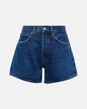 Agolde Parker Long High-Rise Denim Shorts - Blue