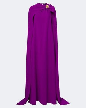 Oscar de la Renta Embellished Caped Silk-Blend Georgette Gown - Purple