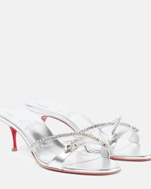Christian Louboutin Queen 55 Embellished Leather Sandals - White