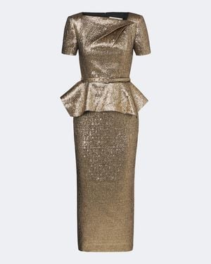 Roland Mouret Belted Peplum Cloque Cocktail Dress - Natural
