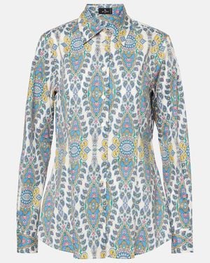 Etro Printed Cotton-Blend Shirt - Blue