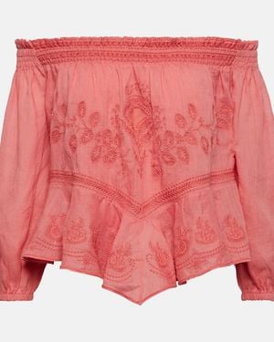 Isabel Marant Erine Embroidered Off-Shoulder Top - Pink