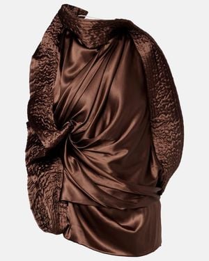 Dries Van Noten Asymmetric Draped Silk-Blend Satin Top - Brown