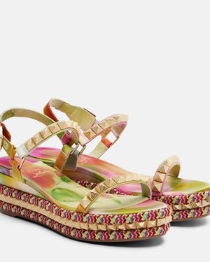 Christian Louboutin Pyra Clou Studded Floral Espadrille Wedges - Metallic