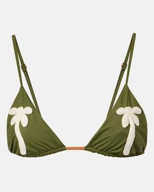 Johanna Ortiz Embroidered Bikini Top - Green