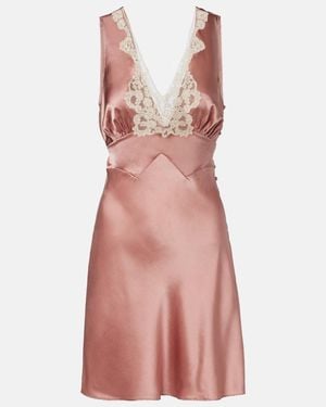 Chloé Lace-Trimmed Silk Satin Minidress - Pink