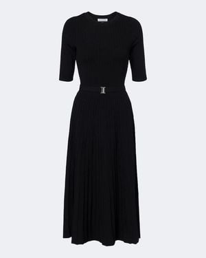 Veronica Beard Elthea Belted Ribbed-Knit Midi Dress - Black