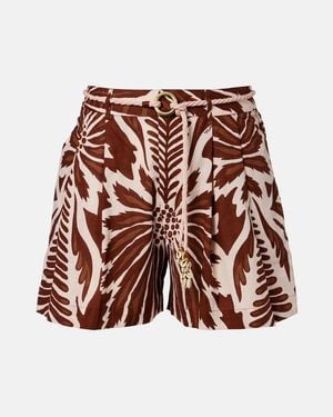 Poupette Chantal Printed Belted Cotton Shorts - Brown