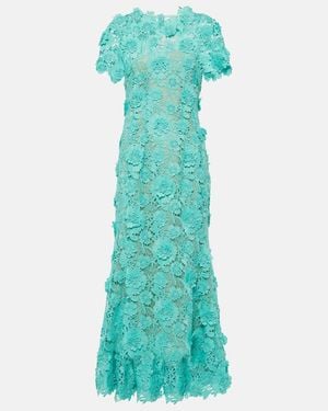 Oscar de la Renta Floral Guipure Lace Midi Dress - Green