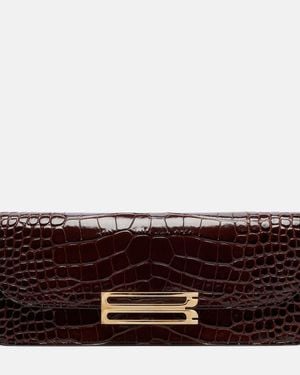 Victoria Beckham Dorian East-West Croc-Effect Leather Clutch - Brown