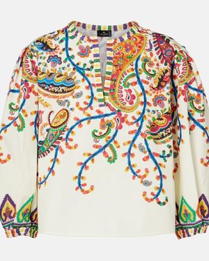 Etro Bedrucktes Top Aus Baumwolle - Weiß