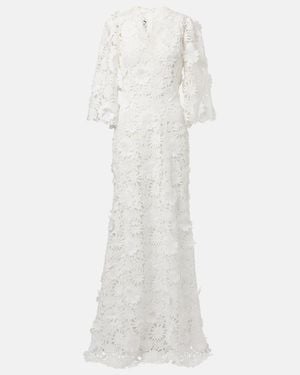Monique Lhuillier Bridal Floral Lace Gown - White