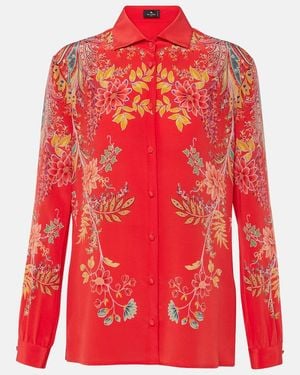 Etro Floral Silk Crepe De Chine Shirt - Red