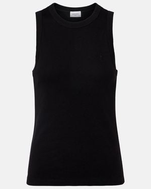Saint Laurent Cassandre Ribbed-Knit Cotton Tank Top - Black