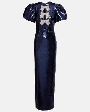 Rebecca Vallance Cressida Puff-Sleve Sequined Gown - Blue