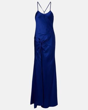 Victoria Beckham Gathered Crepe Satin Gown - Blue