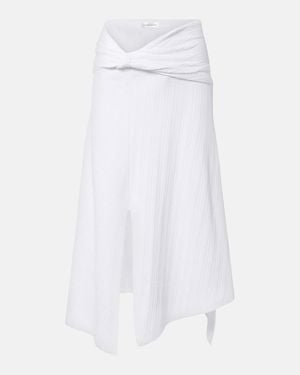 Victoria Beckham Gathered Cotton-Blend Midi Skirt - White