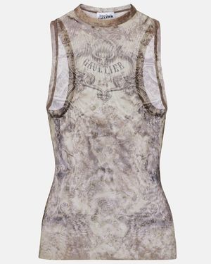 Jean Paul Gaultier Medallion Printed Mesh Tank Top - Grey