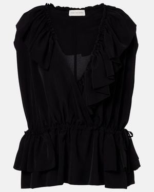 Dries Van Noten Ruffled Jersey Top - Black