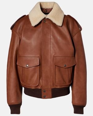 Saint Laurent Shearling-Trimmed Leather Bomber Jacket - Brown