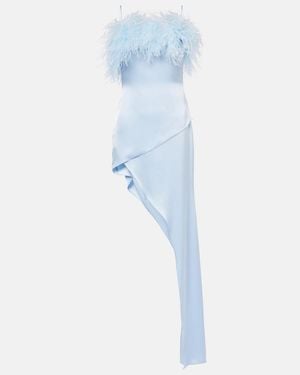 David Koma Feather-Trimmed Satin Cocktail Dress - Blue