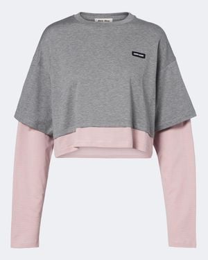 Miu Miu Layered Cotton Jersey T-Shirt - Gray