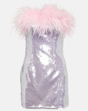 Self-Portrait Feather-Trimmed Sequined Minidress - Pink