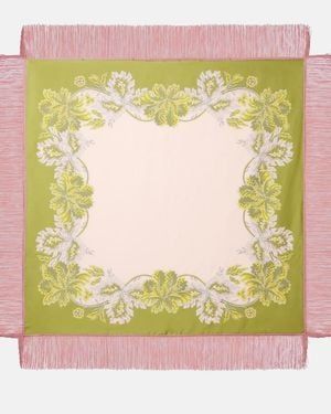 La DoubleJ Fringed Printed Silk Twill Scarf - Yellow