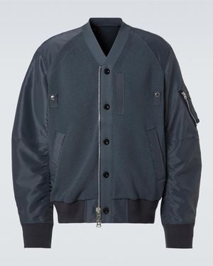 Sacai Panelled Knitted Twill Blouson - Blue