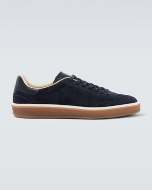 Loro Piana Tennis Leather-Trimmed Suede Sneakers - Blue