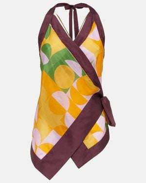 Dries Van Noten Printed Halterneck Silk Pongee Top - Yellow