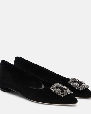 Manolo Blahnik Hangisi Embellished Velvet Ballet Flats - Black