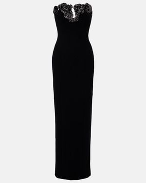 Rachel Gilbert Mirage Floral-Applique Bustier Gown - Black