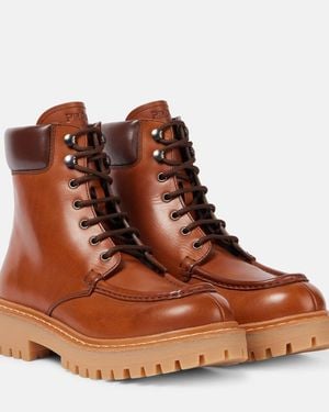 Prada Leather Combat Boots - Brown