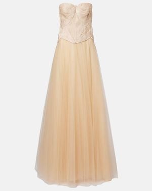 Costarellos Lucasta Georgette Bustier Gown - Natural
