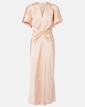 Victoria Beckham Eve Gathered Satin Crepe Midi Dress - Pink