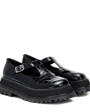 Burberry Embossed Leather T-bar Shoes - Black