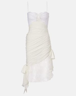 Alessandra Rich Lace-Trimmed Silk Georgette Midi Dress - White